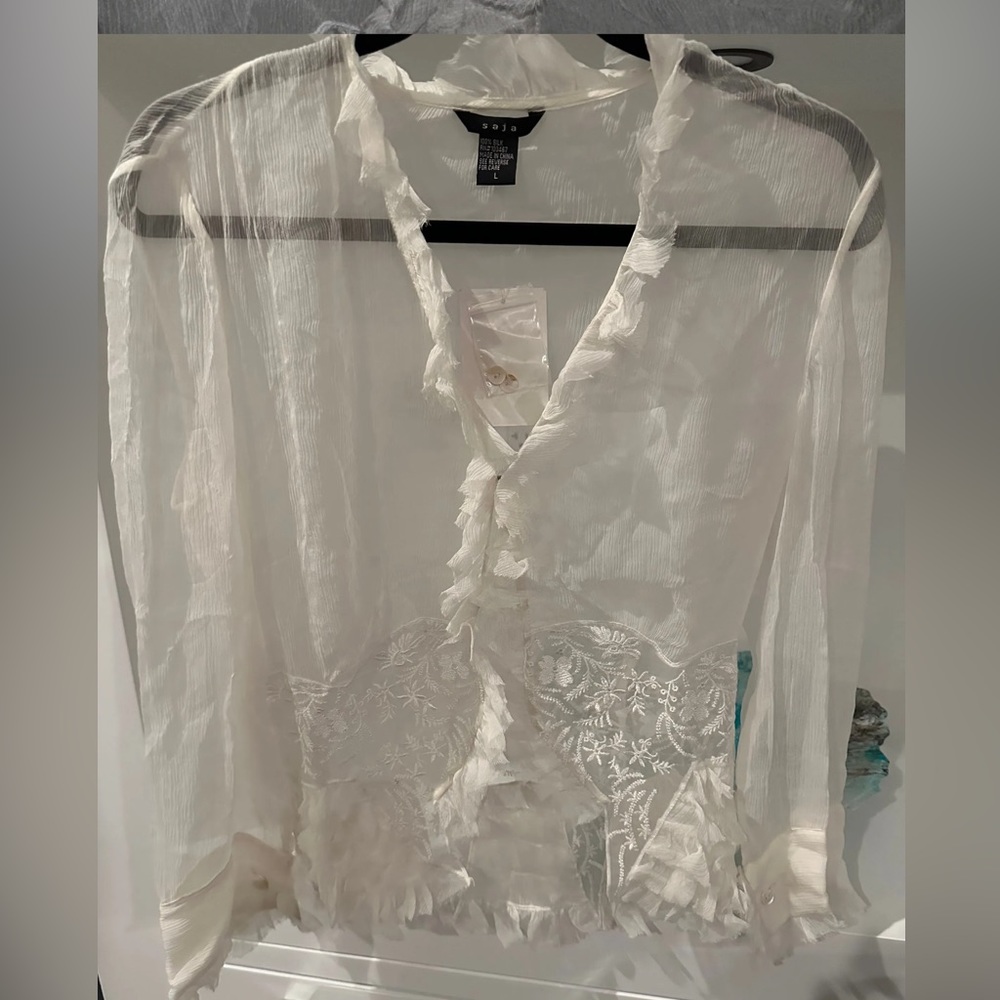 NWT Saja silk blouse shirt top sz large